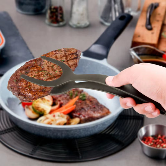 Versatile 2-in-1 Nylon Grip Tongs & Egg Spatula - Perfect for Steak, Pancakes, and More!