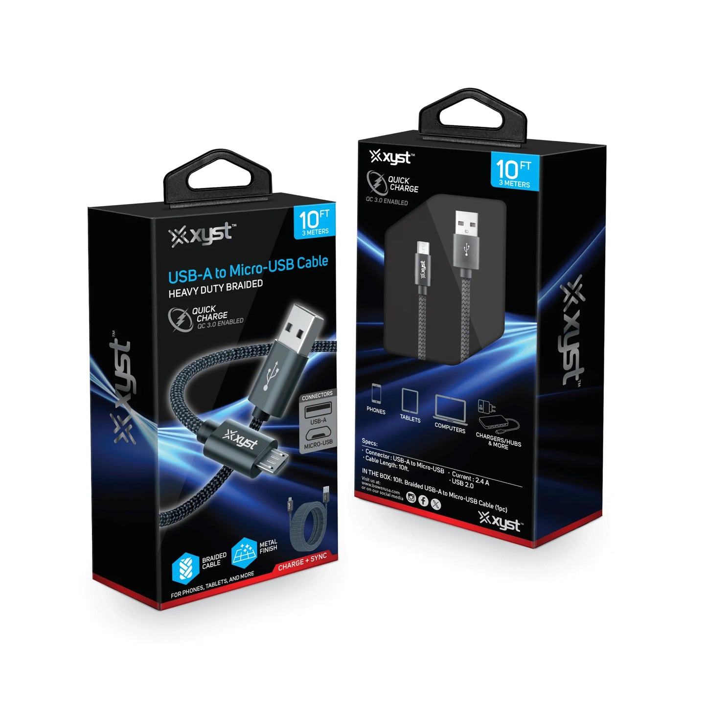 Xyst 10Ft Braided USB to Micro USB Charge and Sync Cable