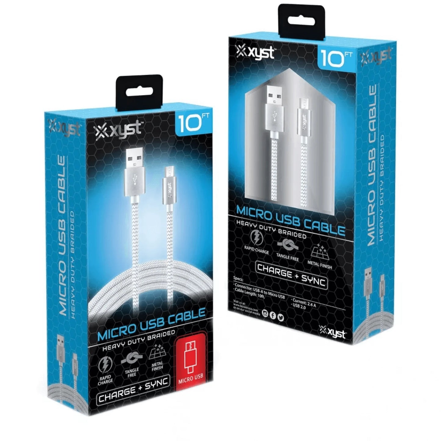 Xyst 10Ft Braided USB to Micro USB Charge and Sync Cable