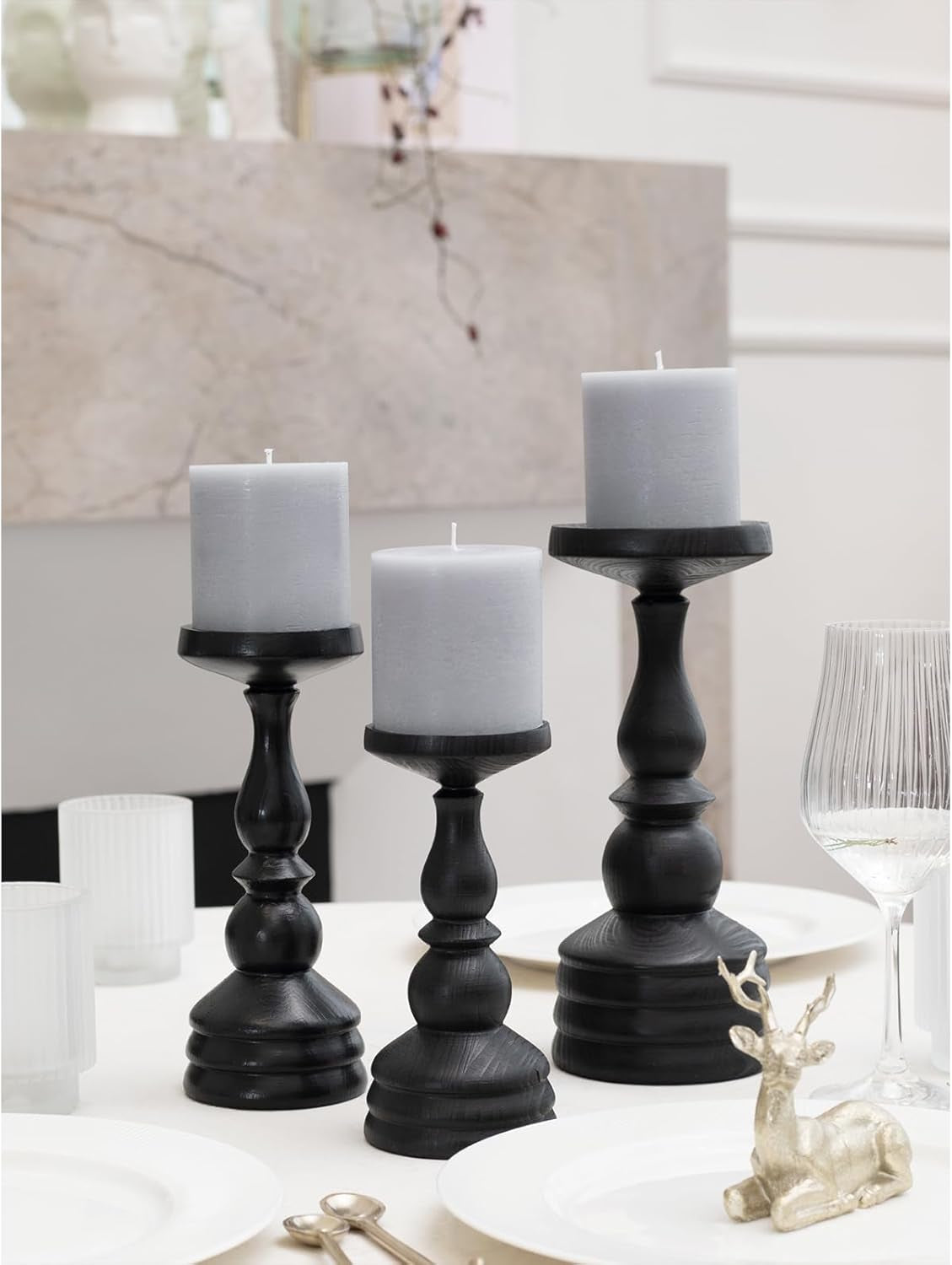 3X3 Pillar Candles Set of 3 - Rustic Unscented No Drip Light Gray Candles for Home Decor, Weddings, Centerpieces