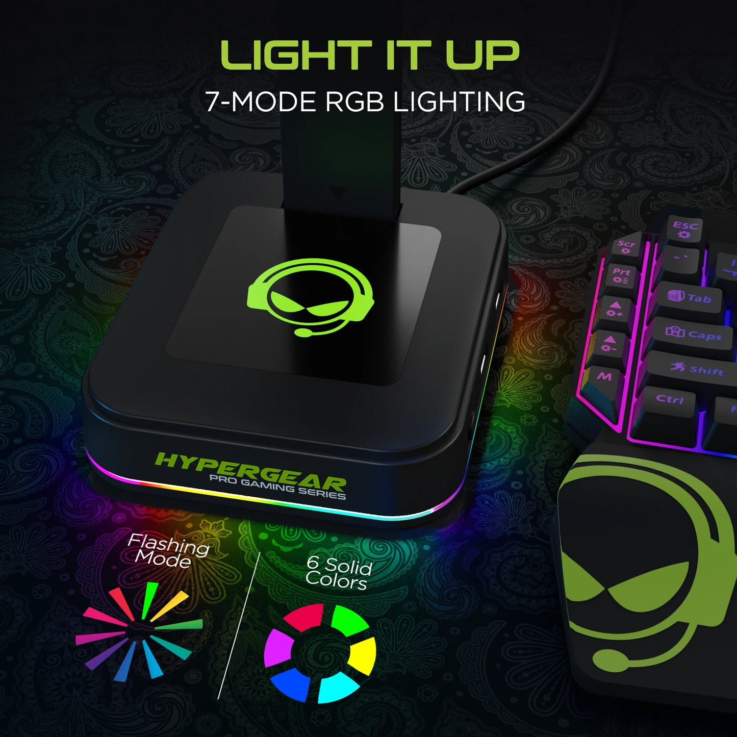 Hypergear RGB Command Station Headset Stand with Six Color Lighting Effects