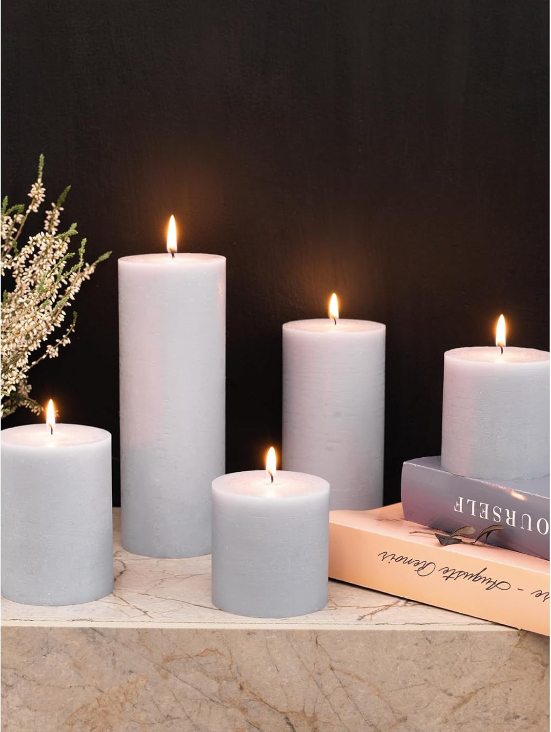 3X3 Pillar Candles Set of 3 - Rustic Unscented No Drip Light Gray Candles for Home Decor, Weddings, Centerpieces