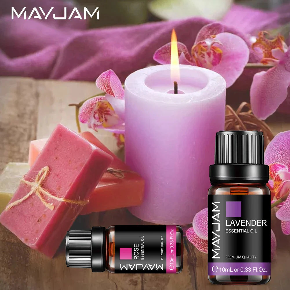 MAYJAM 10ML Lavender Lemongrass Jasmine Vanilla Eucalyptus Rose Lemon Essential Oil for Humidifier Diffuser Candle Making
