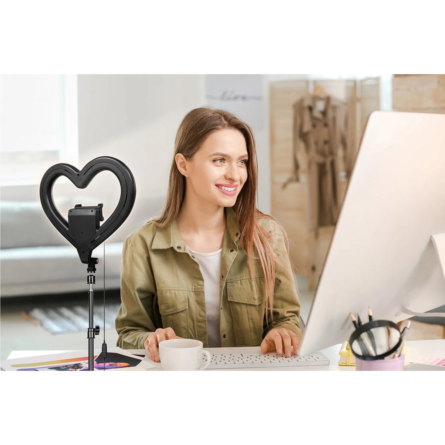 Supersonic PRO 10-Inch Heart-Shaped Selfie Ring Light for Live Streaming (Model SC-2310SRH)