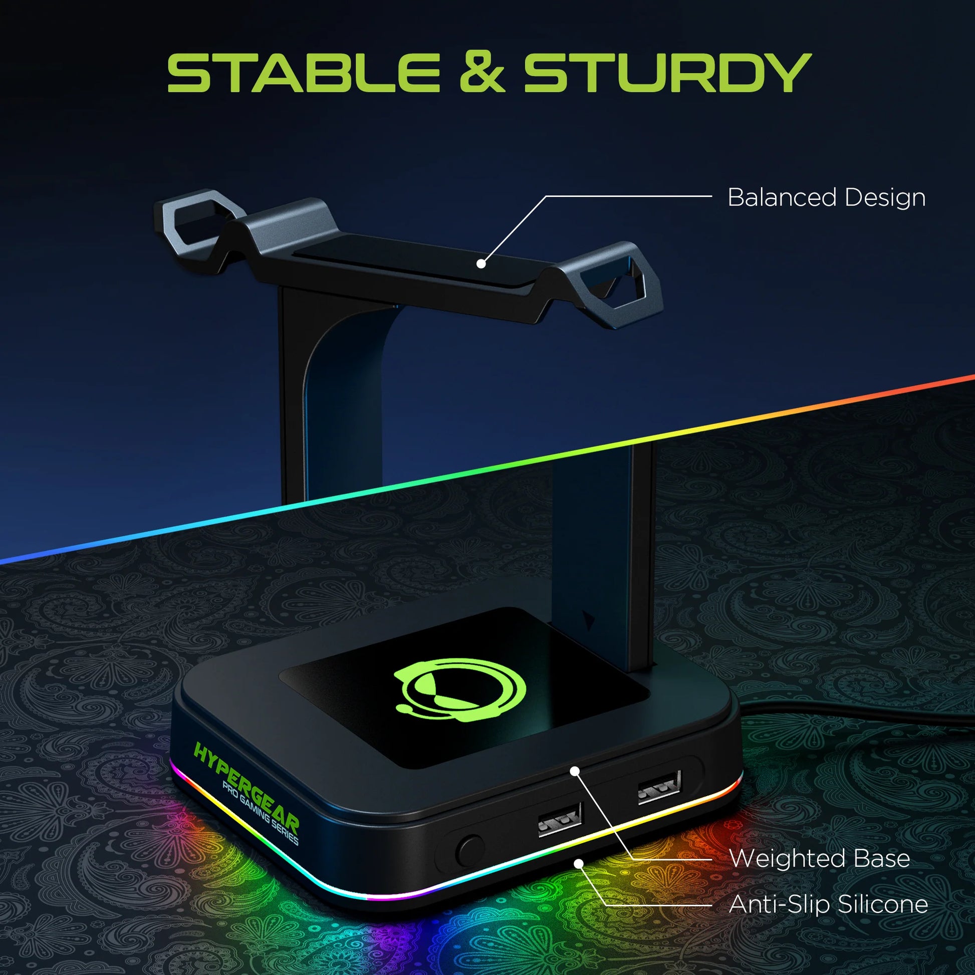 Hypergear RGB Command Station Headset Stand with Six Color Lighting Effects