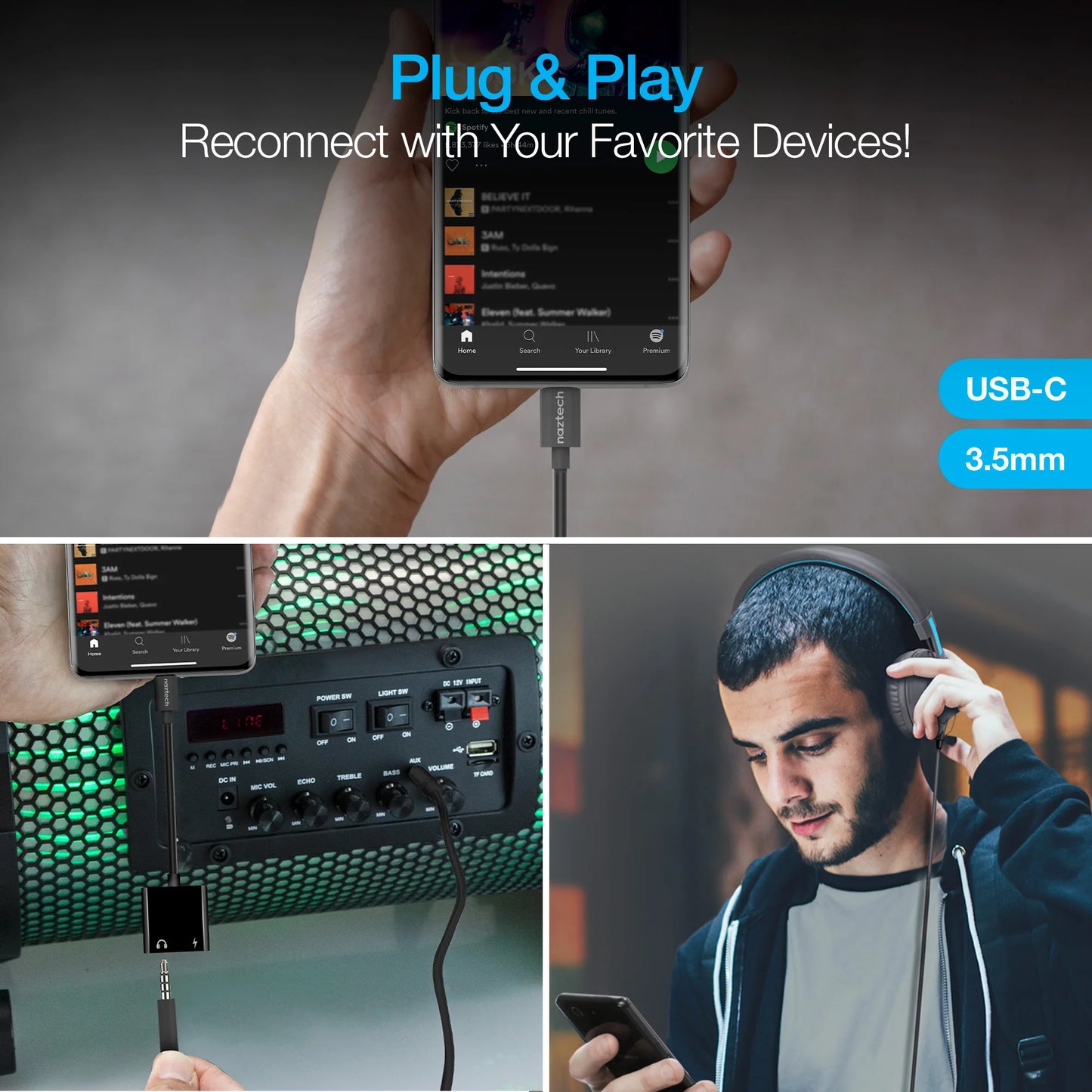 Naztech USB-C and 3.5mm Audio Charging Adapter