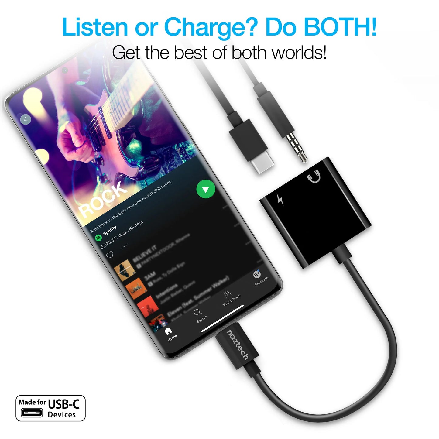 Naztech USB-C and 3.5mm Audio Charging Adapter