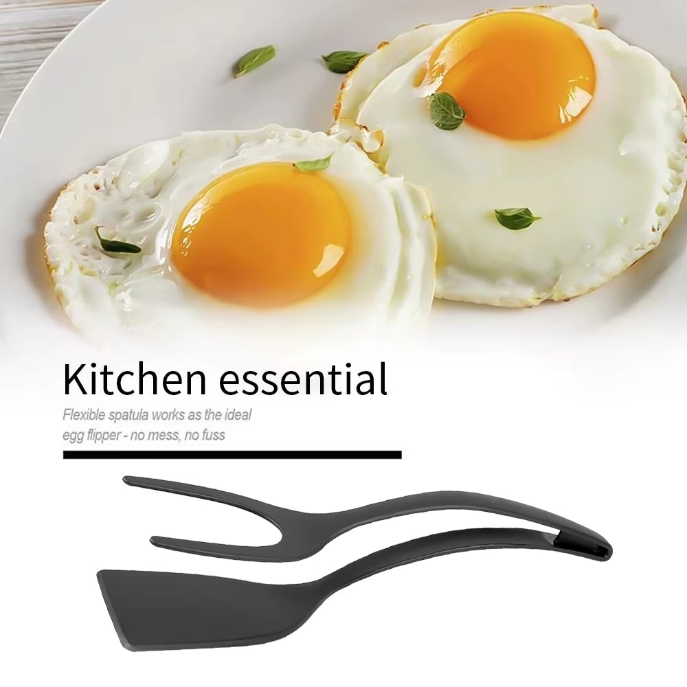 Versatile 2-in-1 Nylon Grip Tongs & Egg Spatula - Perfect for Steak, Pancakes, and More!