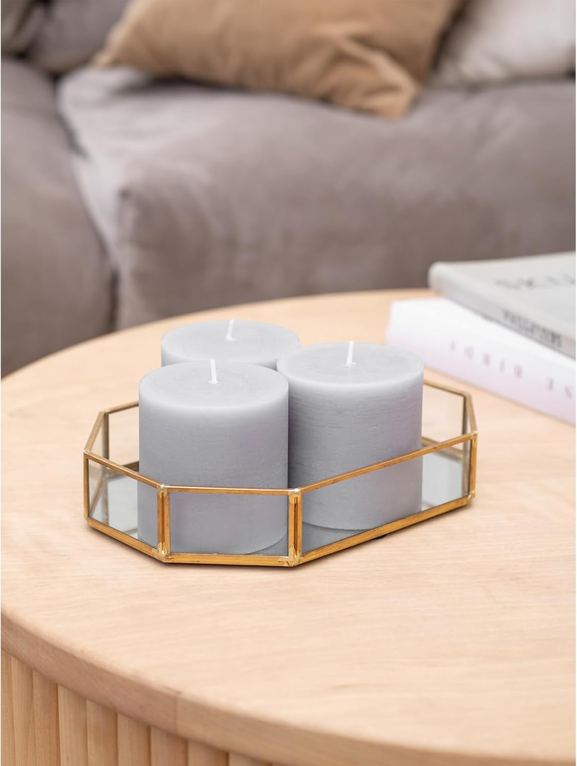 3X3 Pillar Candles Set of 3 - Rustic Unscented No Drip Light Gray Candles for Home Decor, Weddings, Centerpieces