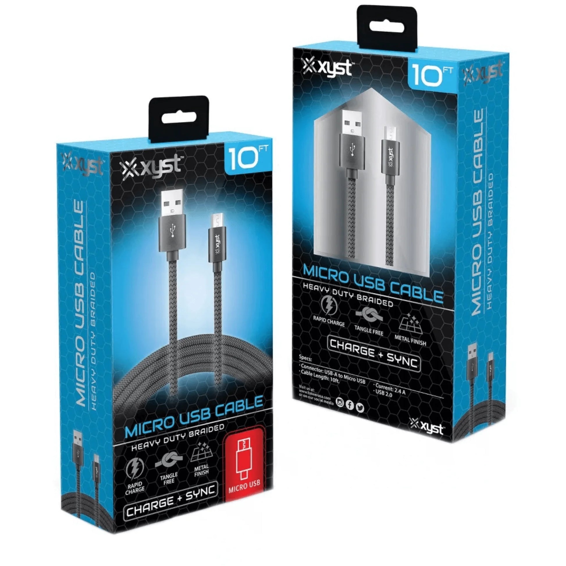Xyst 10Ft Braided USB to Micro USB Charge and Sync Cable