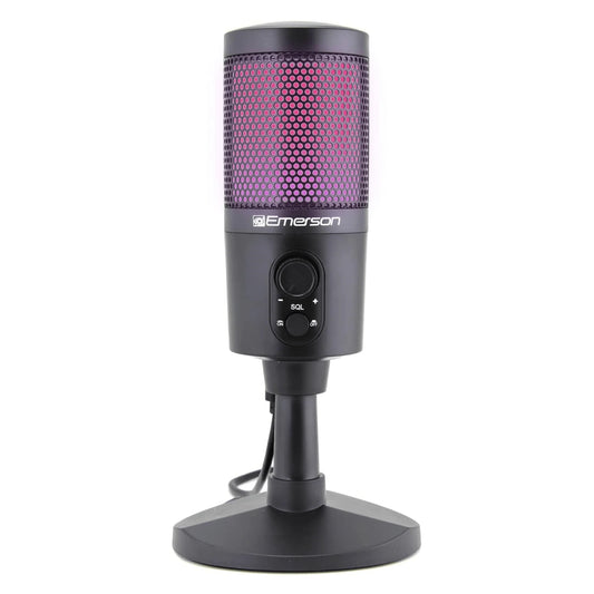 Emerson USB Gaming & Streaming Microphone with RGB Lighting with Tap-To-Mute