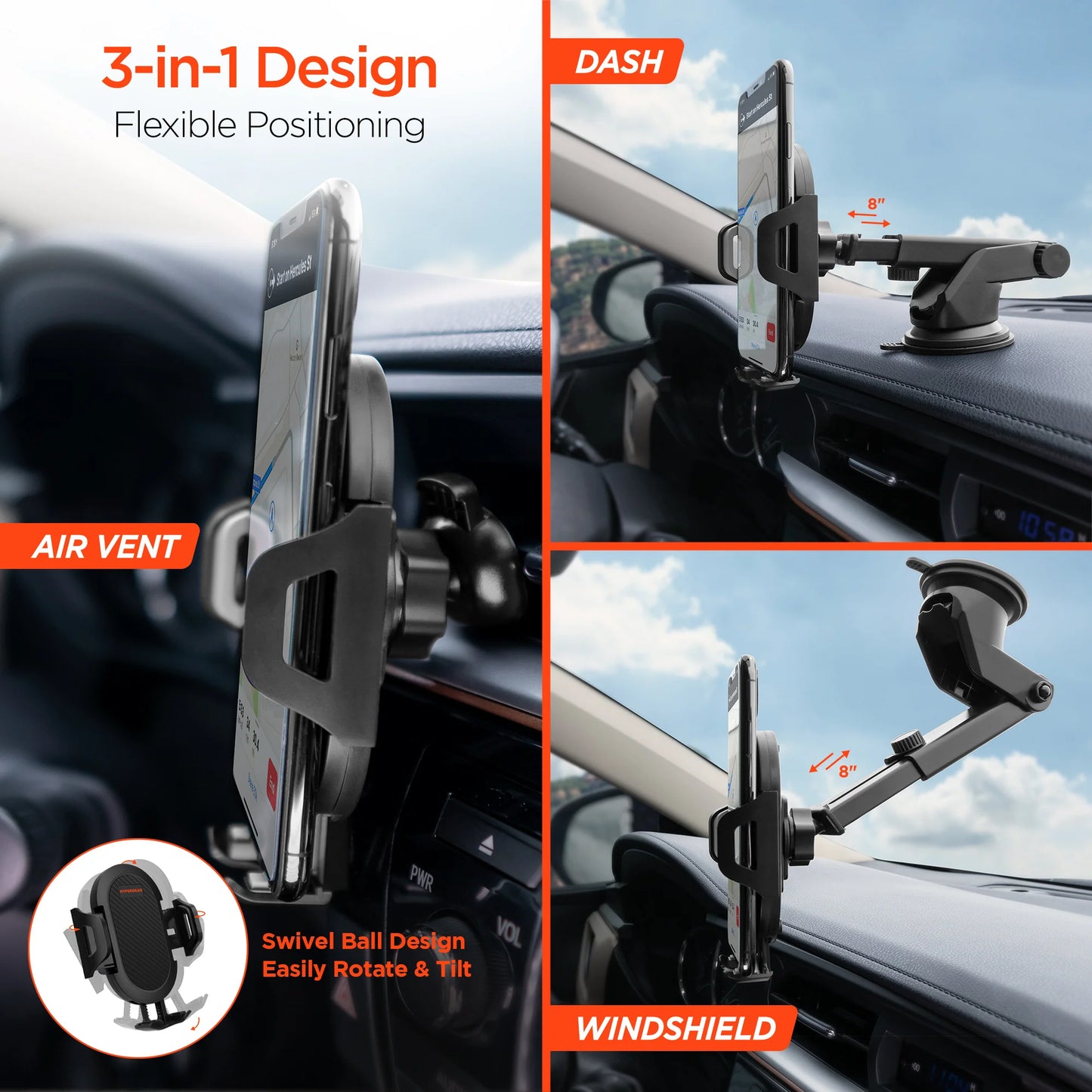 Hypergear Black 3-In-1 Phone Mount Kit (Model 15289-HYP)