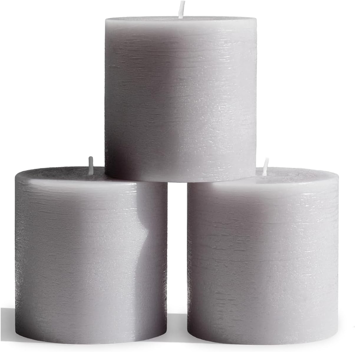 3X3 Pillar Candles Set of 3 - Rustic Unscented No Drip Light Gray Candles for Home Decor, Weddings, Centerpieces