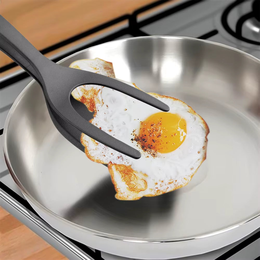 Versatile 2-in-1 Nylon Grip Tongs & Egg Spatula - Perfect for Steak, Pancakes, and More!